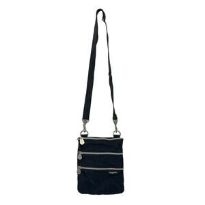 Baggallini Triple Zip Crossbody Bag Small Black Nylon Adjustable Everyday Chic